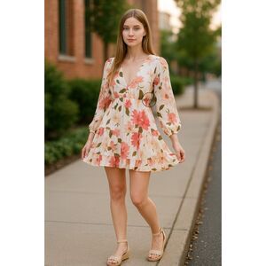 Vici Floral Print Tiered Ruffle Long Sleeve Babydoll Dress XS